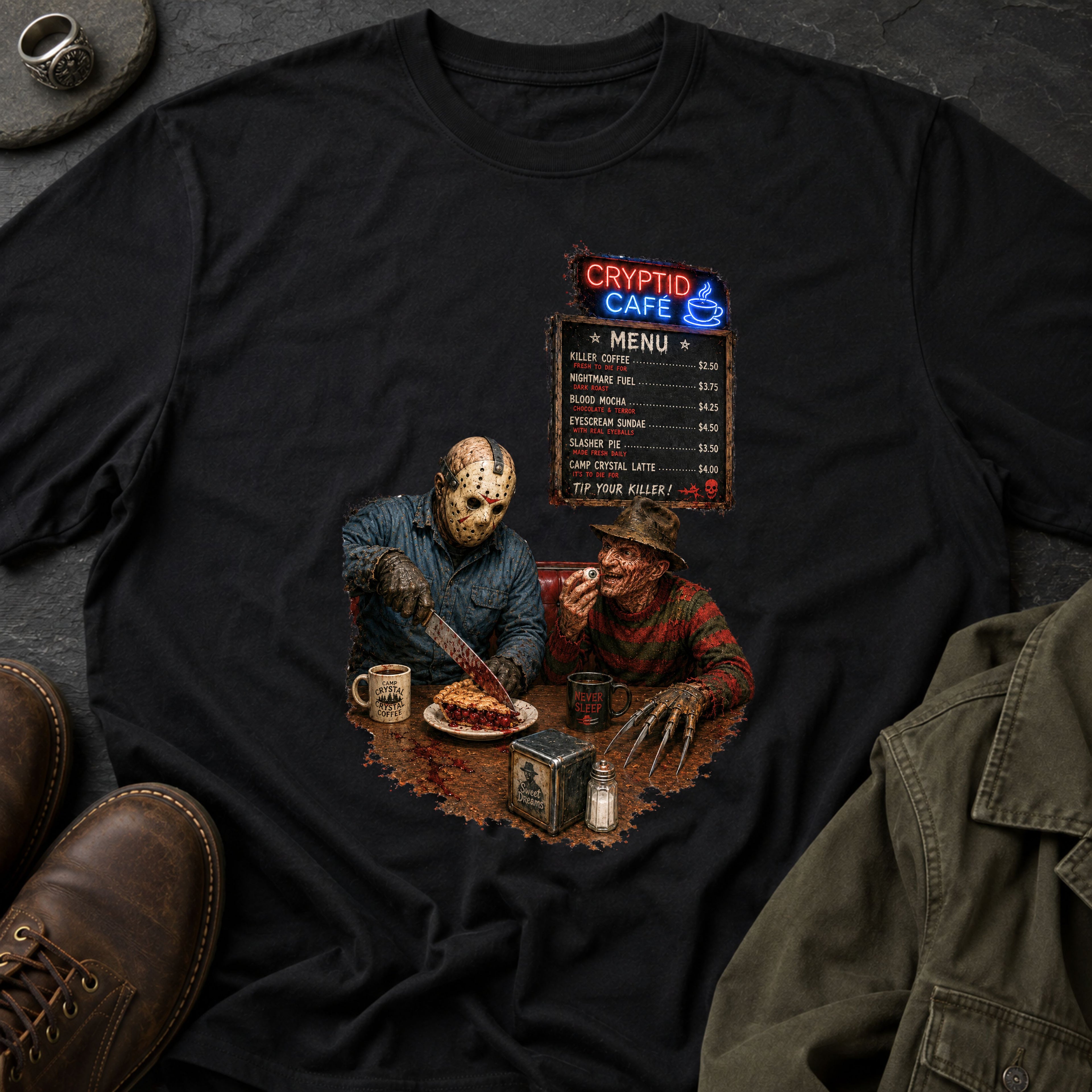 Cryptid Café™ – Slasher Coffee Break T-Shirt